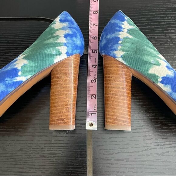 Naughty Monkey ‘Heart Felt’ Canvas Blue & Green Watercolor Peep Toe Heel, 10 - Picture 8 of 12